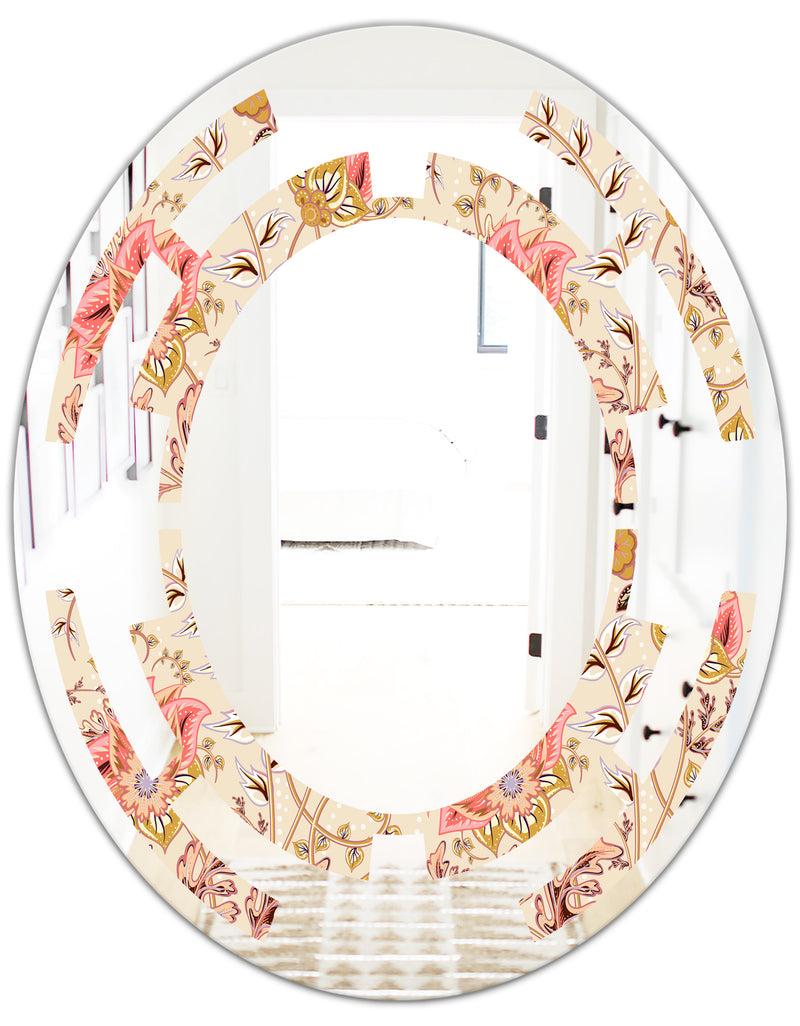 DesignQ Oriental Floral Paisley - Modern Round Or Oval Wall Mirror - Space