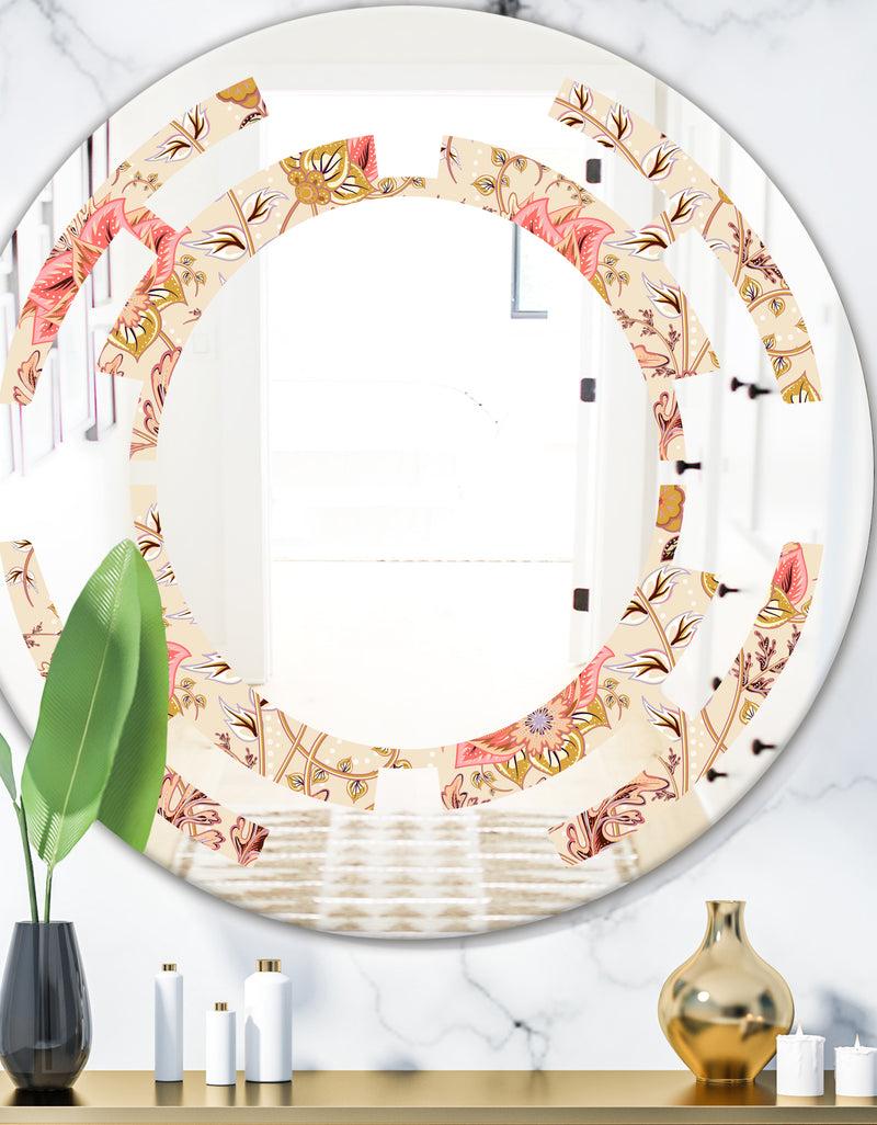 DesignQ Oriental Floral Paisley - Modern Round or Oval Wall Mirror - Space