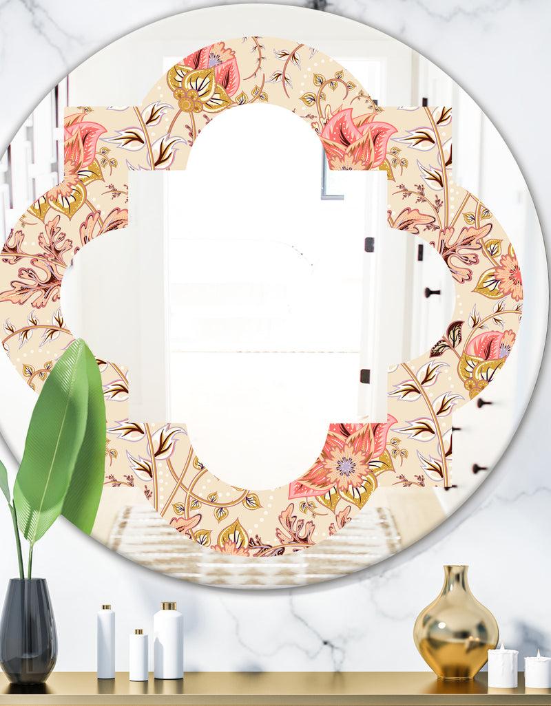 DesignQ Oriental Floral Paisley - Modern Round or Oval Wall Mirror - Quatrefoil