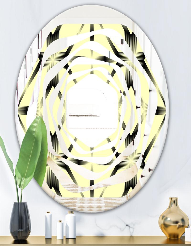 DesignQ Oriental Ornament. Flower Pattern - Modern Round Or Oval Wall Mirror - Whirl