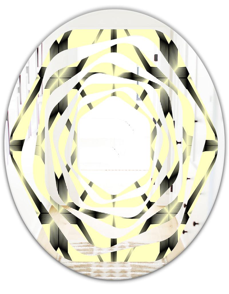 DesignQ Oriental Ornament. Flower Pattern - Modern Round Or Oval Wall Mirror - Whirl