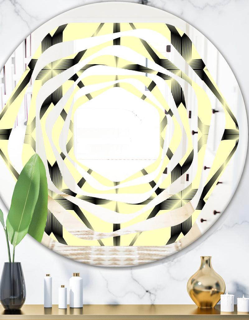 DesignQ Oriental Ornament. Flower Pattern - Modern Round or Oval Wall Mirror - Whirl