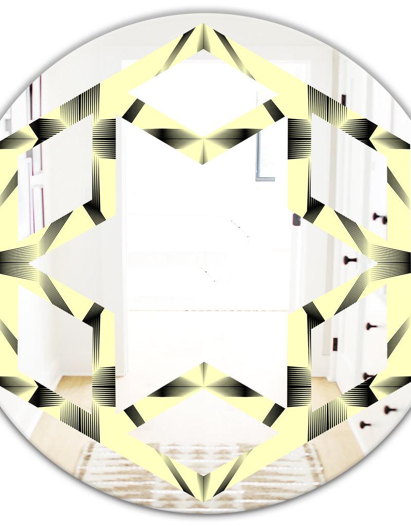 DesignQ Oriental Ornament. Flower Pattern - Modern Round Or Oval Wall Mirror - Hexagon Star