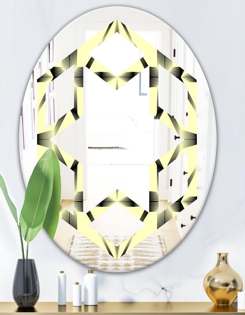DesignQ Oriental Ornament. Flower Pattern - Modern Round Or Oval Wall Mirror - Hexagon Star