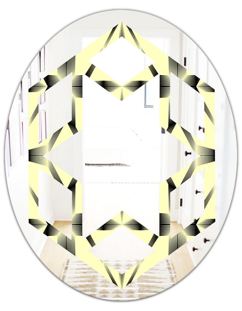 DesignQ Oriental Ornament. Flower Pattern - Modern Round Or Oval Wall Mirror - Hexagon Star