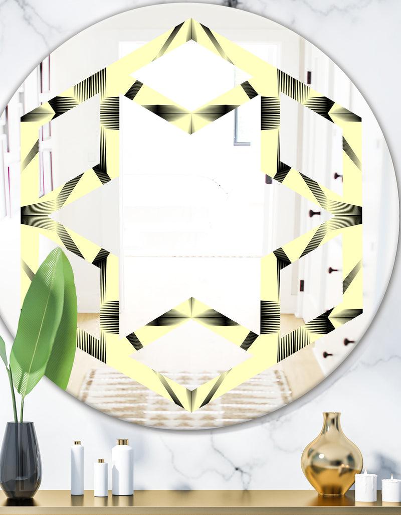 DesignQ Oriental Ornament. Flower Pattern - Modern Round or Oval Wall Mirror - Hexagon Star