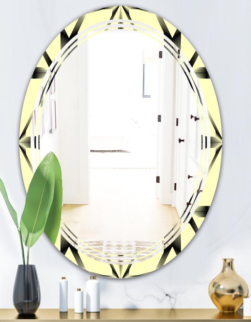 DesignQ Oriental Ornament. Flower Pattern - Modern Round Or Oval Wall Mirror - Triple C