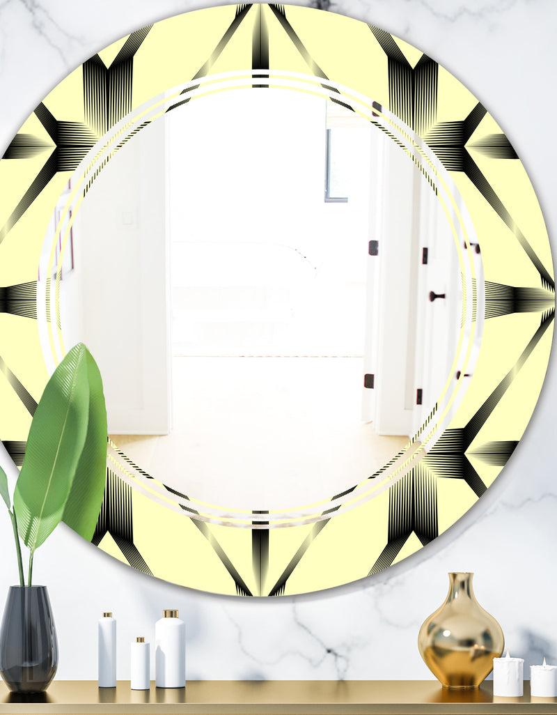 DesignQ Oriental Ornament. Flower Pattern - Modern Round or Oval Wall Mirror - Triple C