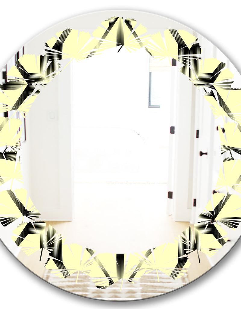 DesignQ Oriental Ornament. Flower Pattern - Modern Round Or Oval Wall Mirror - Leaves