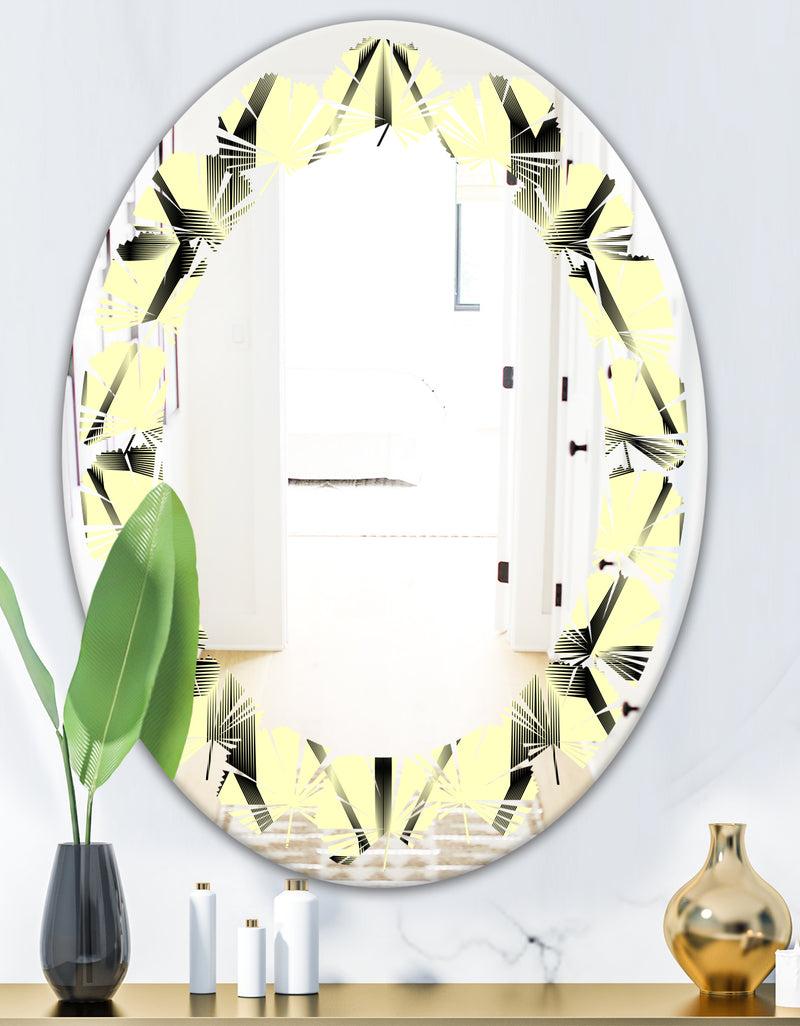 DesignQ Oriental Ornament. Flower Pattern - Modern Round Or Oval Wall Mirror - Leaves