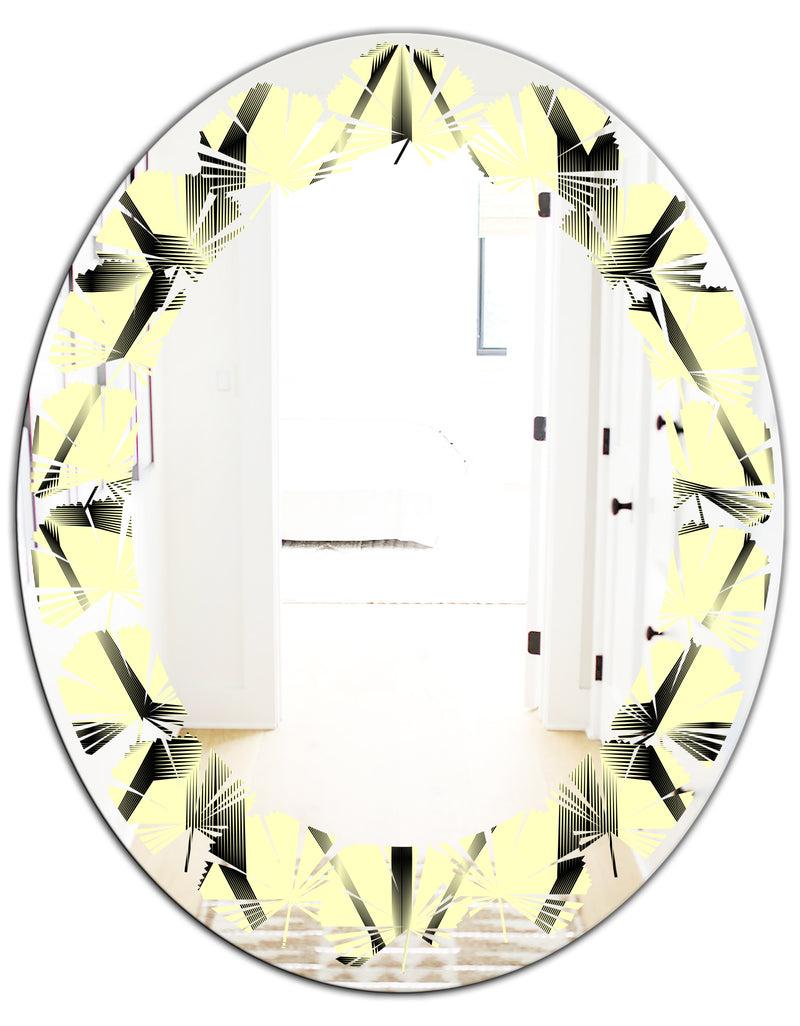 DesignQ Oriental Ornament. Flower Pattern - Modern Round Or Oval Wall Mirror - Leaves