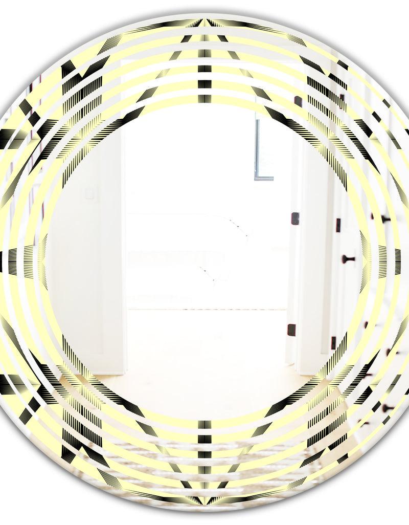 DesignQ Oriental Ornament. Flower Pattern - Modern Round Or Oval Wall Mirror - Wave