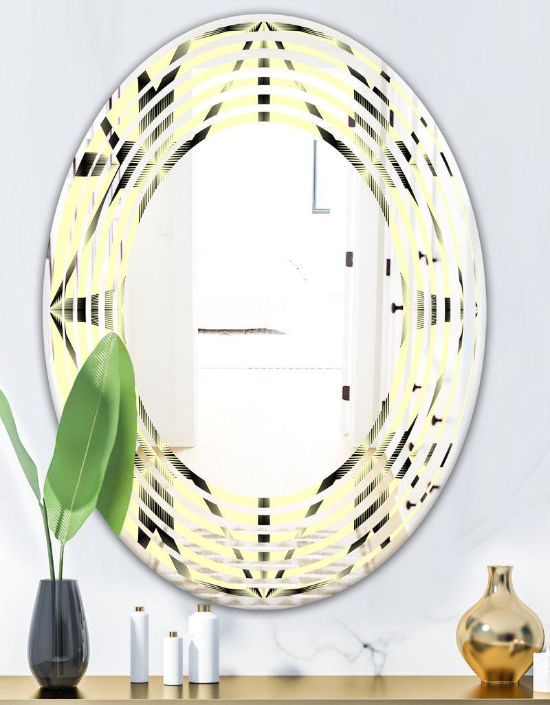DesignQ Oriental Ornament. Flower Pattern - Modern Round Or Oval Wall Mirror - Wave
