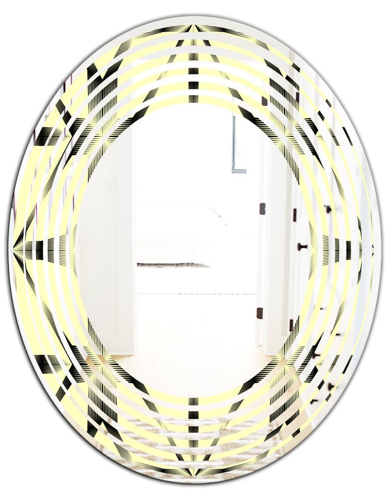 DesignQ Oriental Ornament. Flower Pattern - Modern Round Or Oval Wall Mirror - Wave