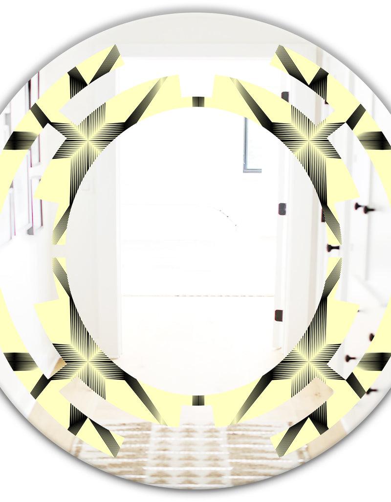 DesignQ Oriental Ornament. Flower Pattern - Modern Round Or Oval Wall Mirror - Space