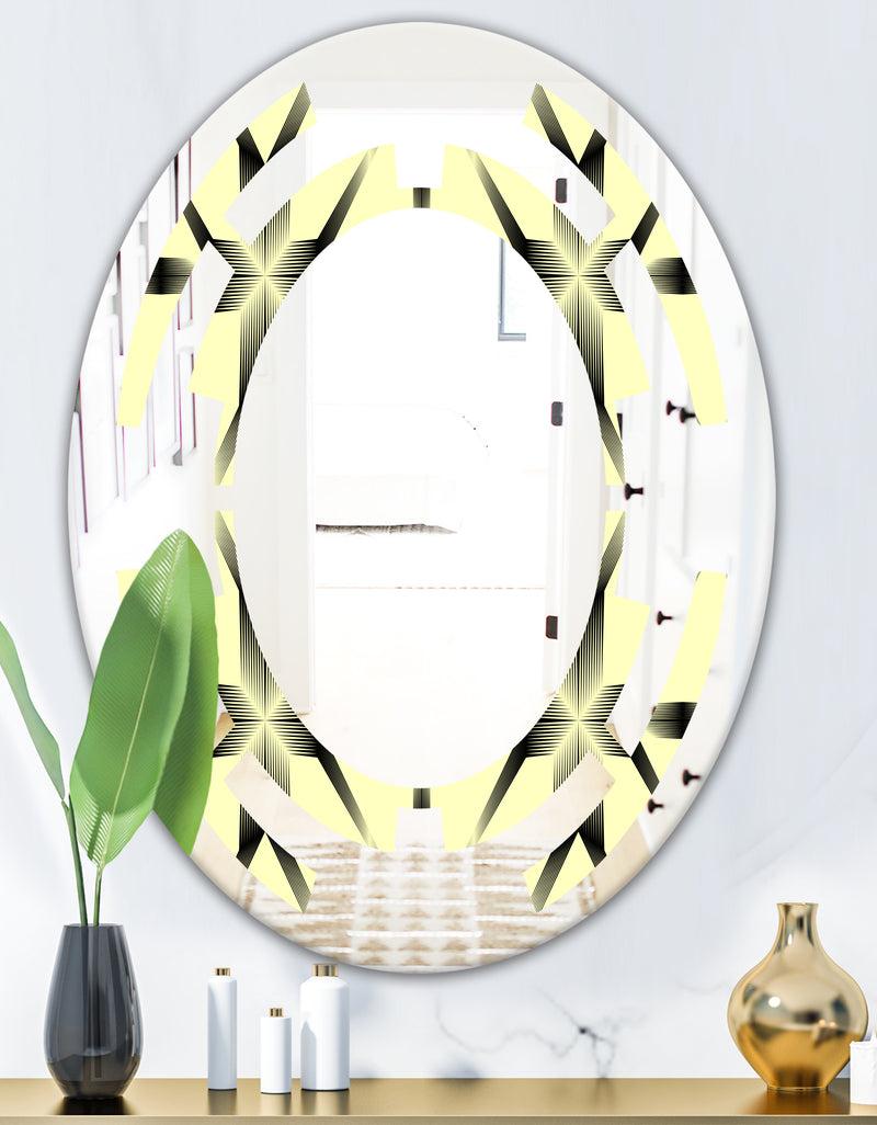 DesignQ Oriental Ornament. Flower Pattern - Modern Round Or Oval Wall Mirror - Space