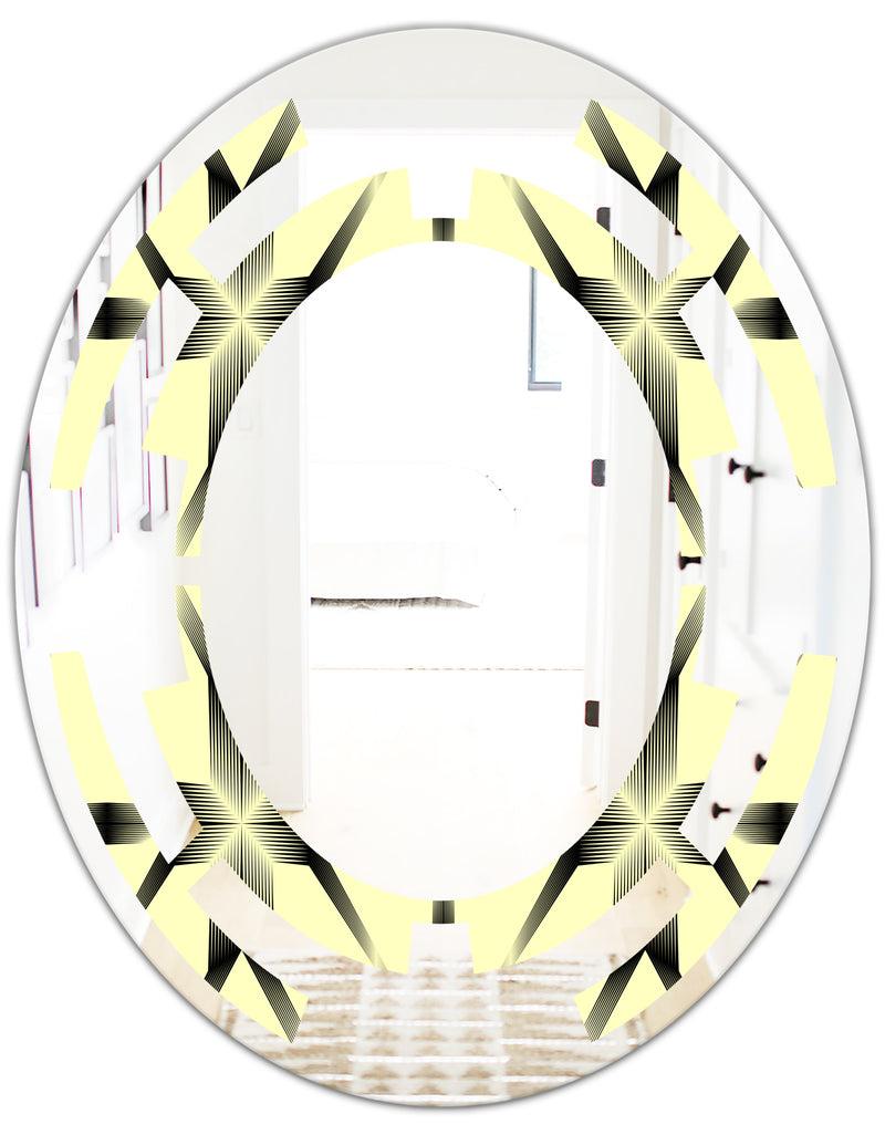 DesignQ Oriental Ornament. Flower Pattern - Modern Round Or Oval Wall Mirror - Space