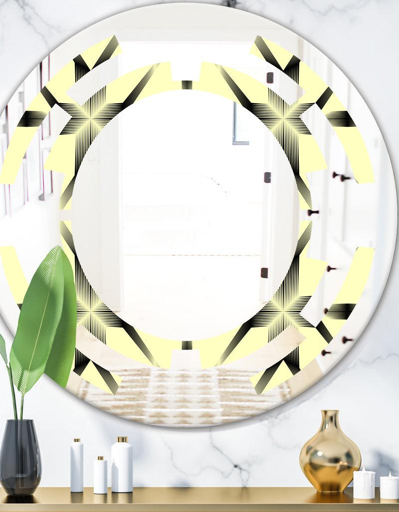 DesignQ Oriental Ornament. Flower Pattern - Modern Round or Oval Wall Mirror - Space