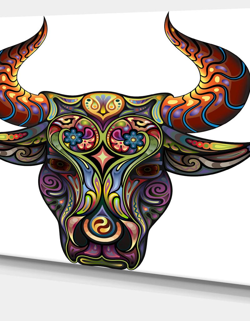 DesignQ Ornamental Bull - Animal Canvas Digital Art Print