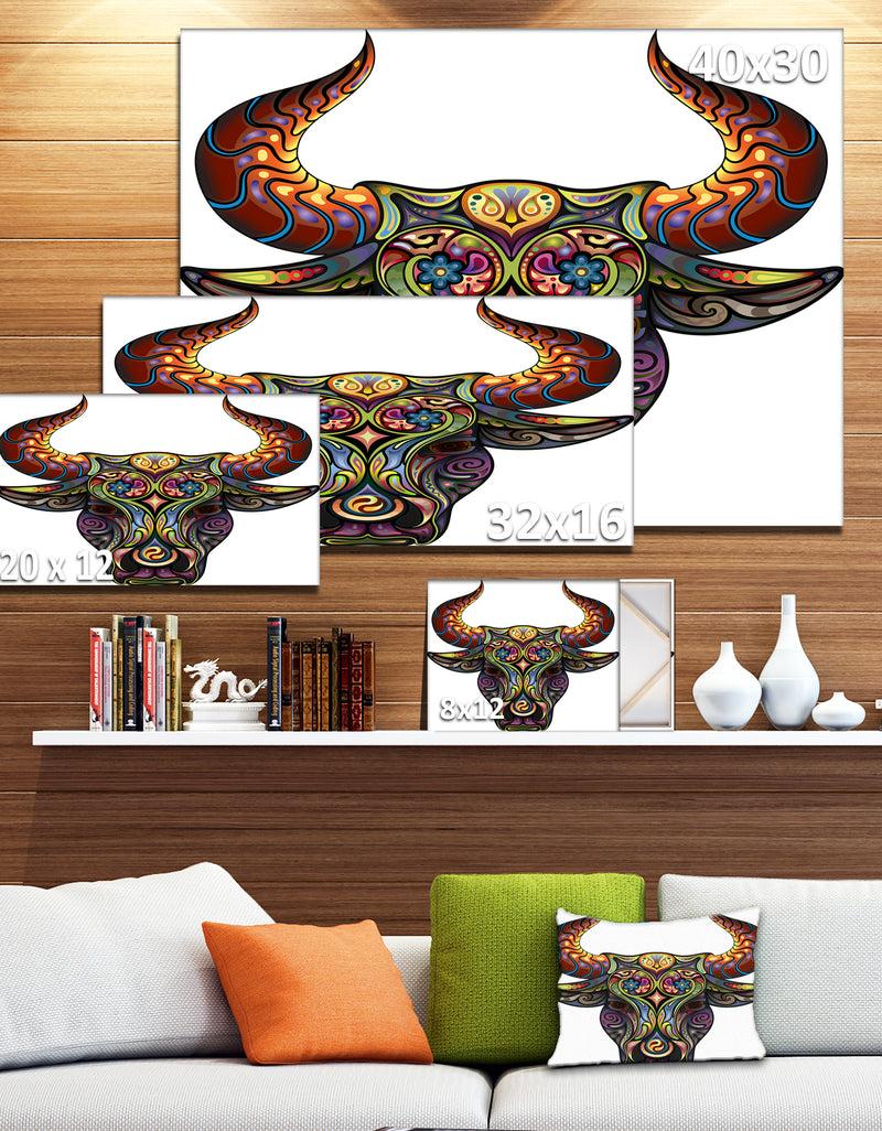 DesignQ Ornamental Bull - Animal Canvas Digital Art Print