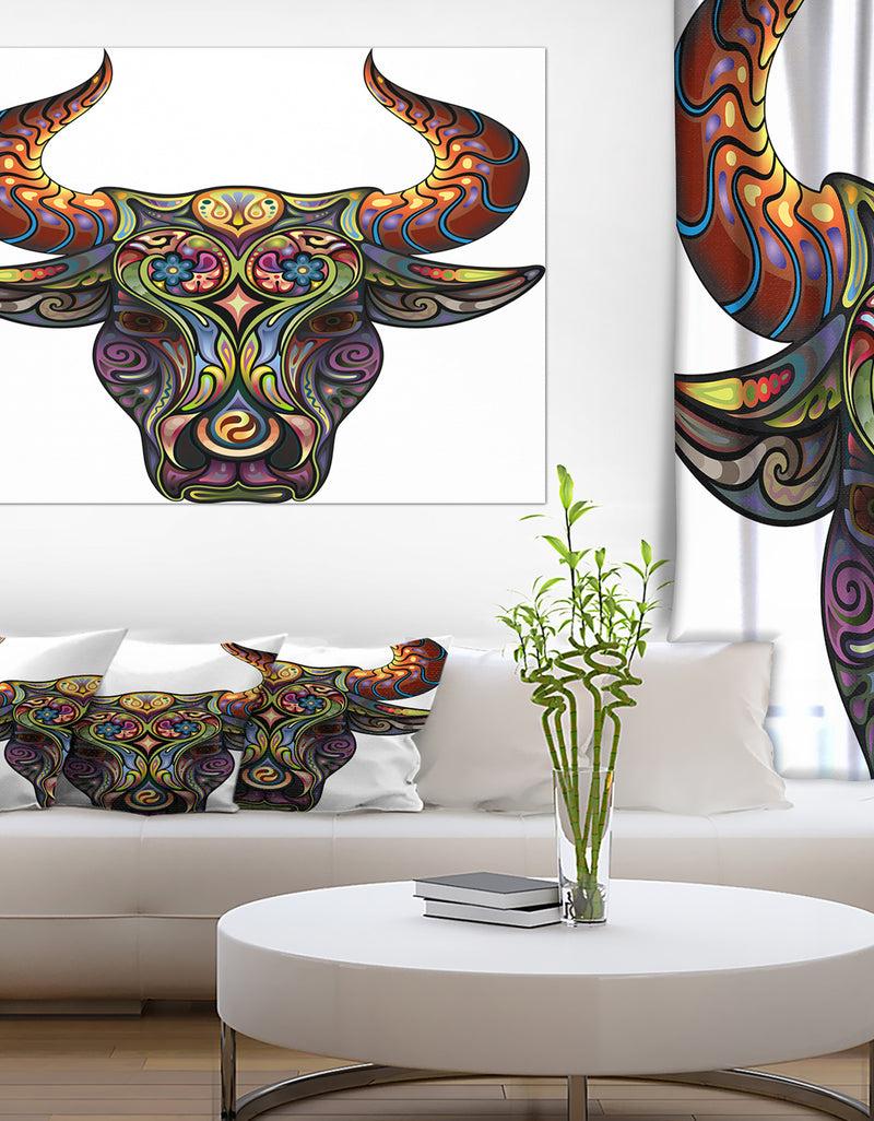 DesignQ Ornamental Bull - Animal Canvas Digital Art Print