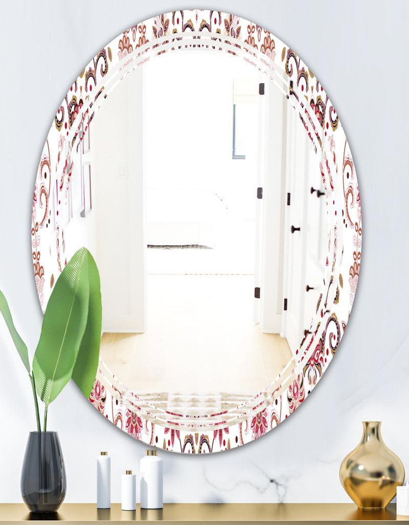 DesignQ Ornamental Retro Pattern - Modern Round Or Oval Wall Mirror - Triple C