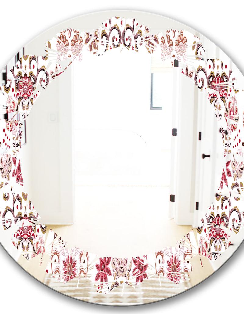 DesignQ Ornamental Retro Pattern - Modern Round Or Oval Wall Mirror - Leaves