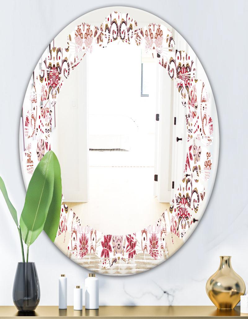 DesignQ Ornamental Retro Pattern - Modern Round Or Oval Wall Mirror - Leaves