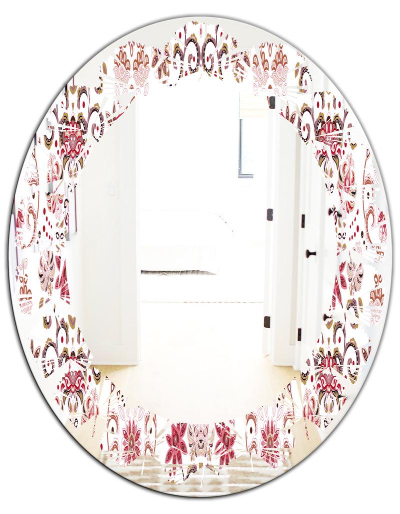 DesignQ Ornamental Retro Pattern - Modern Round Or Oval Wall Mirror - Leaves