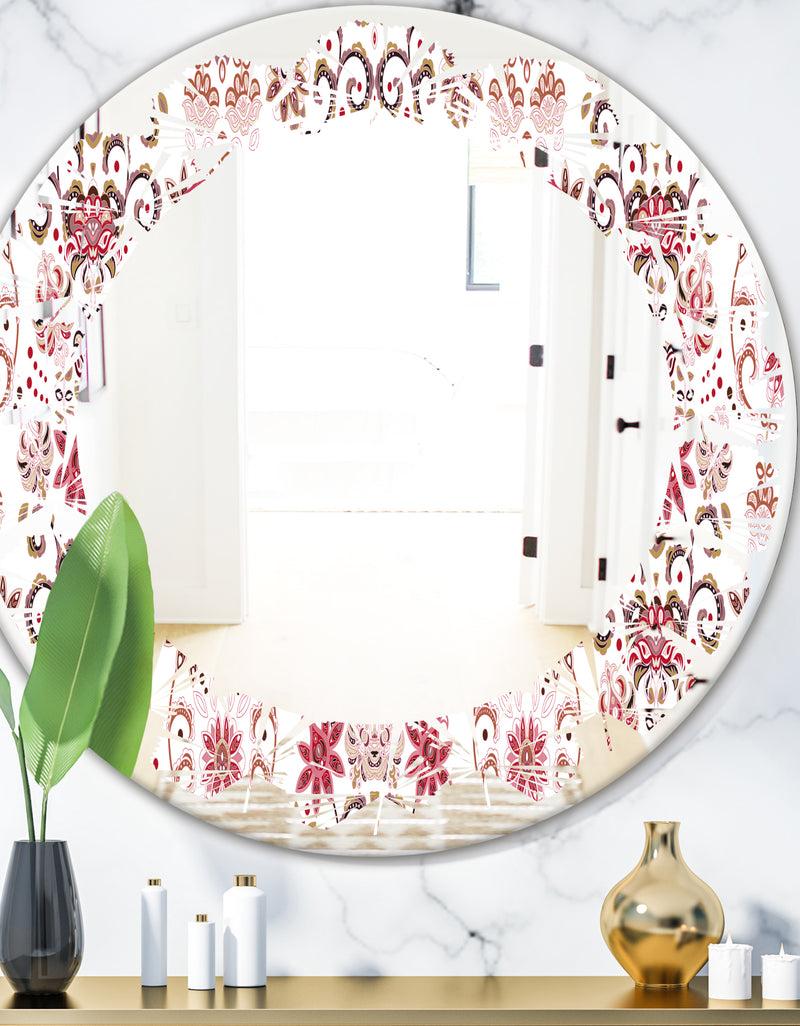 DesignQ Ornamental Retro Pattern - Modern Round or Oval Wall Mirror - Leaves