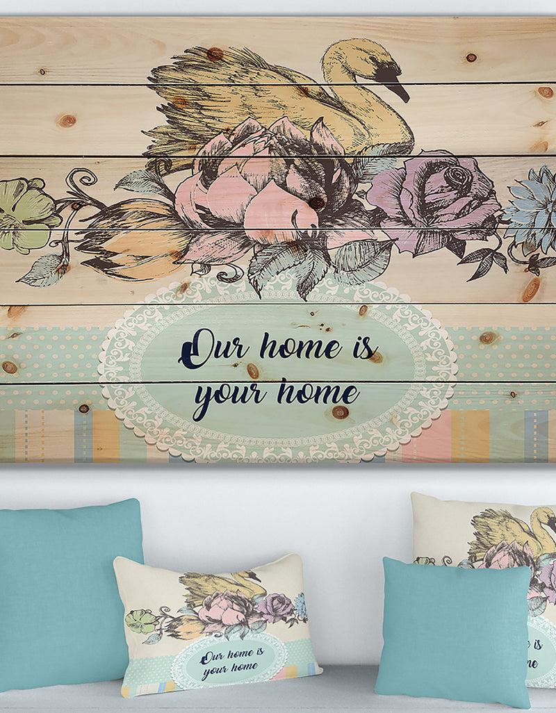 DesignQ Our home is your home Floral - Textual Entrance Art on Wood Wall Art