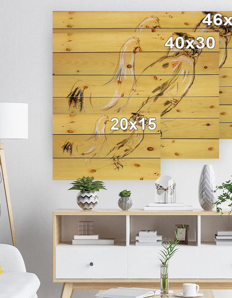 DesignQ Owl And Rooster Painting - Animals Sketch Painting Print On Natural Pine Wood