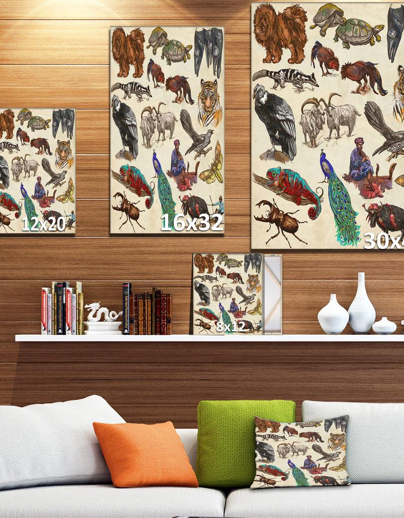 DesignQ Pack Of Animals Illustration - Sketch Of Africa Animals Of Painting Print On Wrapped Canvas