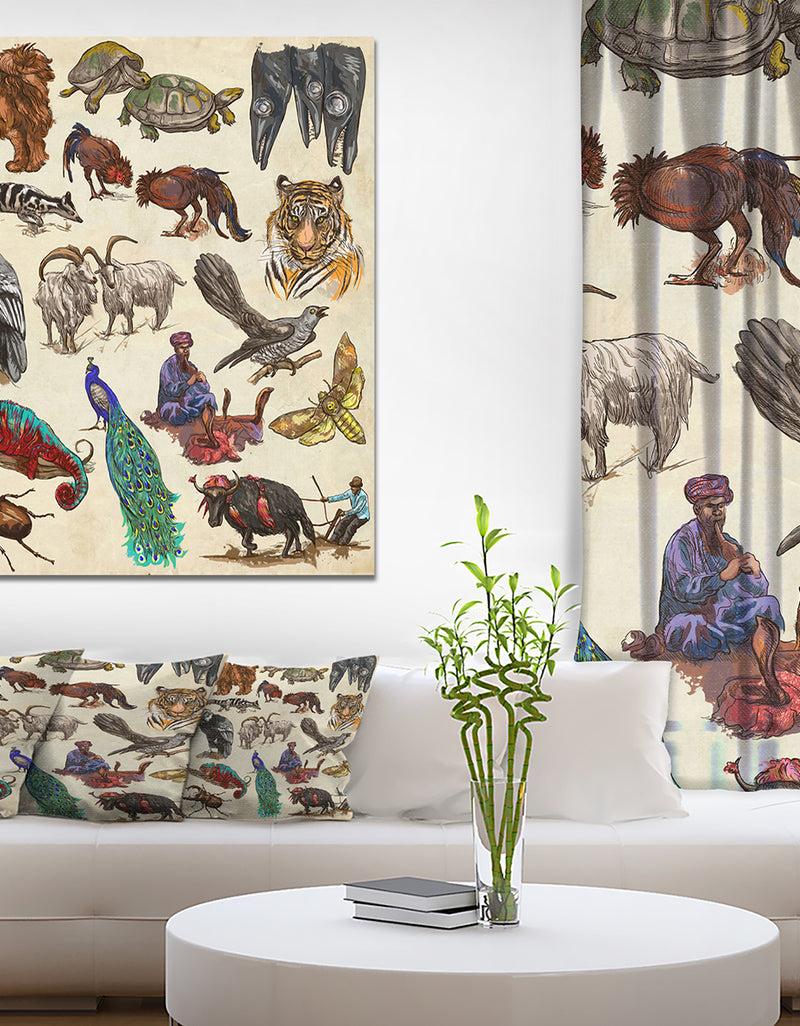 DesignQ Pack Of Animals illustration - Sketch of Africa Animals of Painting Print on Wrapped Canvas