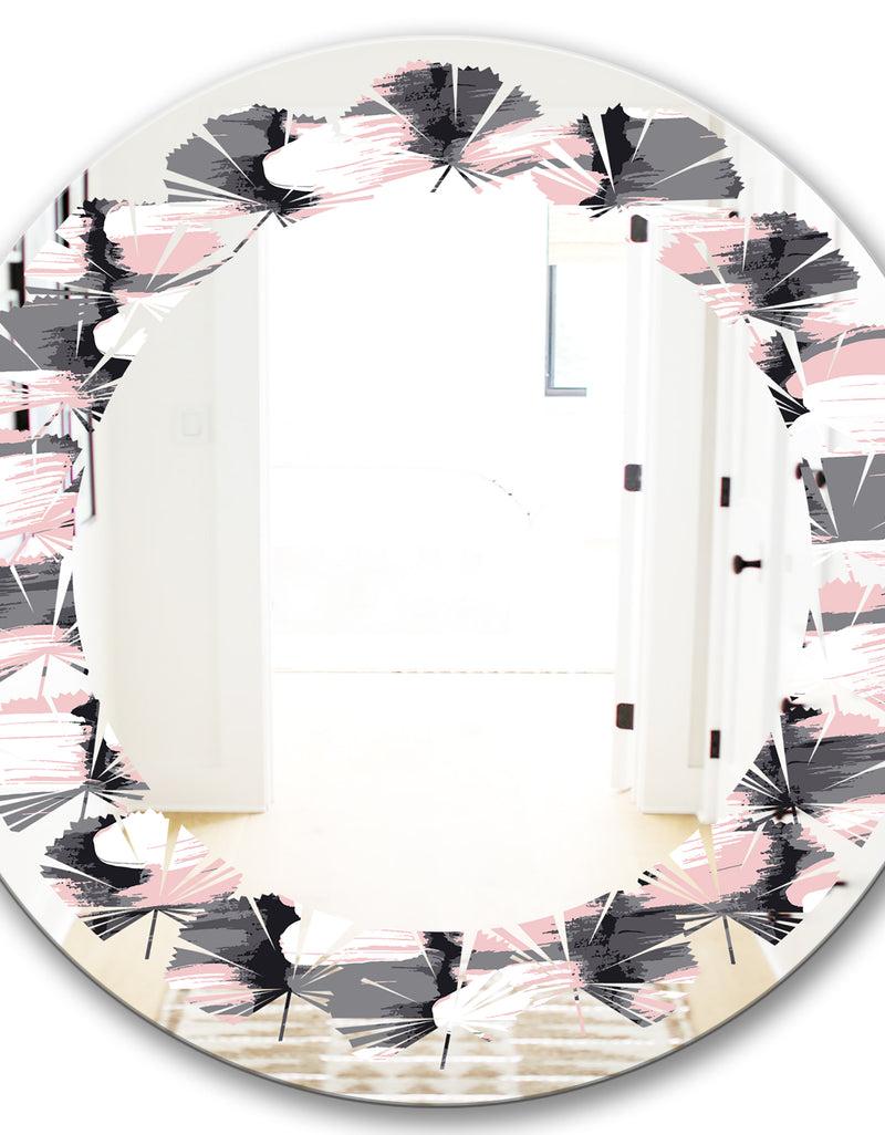 DesignQ Paint Brush Strokes Pattern - Modern Round Or Oval Wall Mirror - Leaves