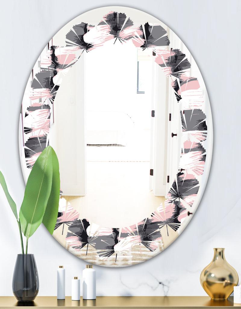 DesignQ Paint Brush Strokes Pattern - Modern Round Or Oval Wall Mirror - Leaves