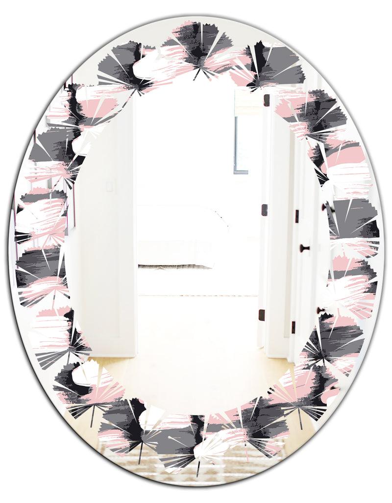 DesignQ Paint Brush Strokes Pattern - Modern Round Or Oval Wall Mirror - Leaves