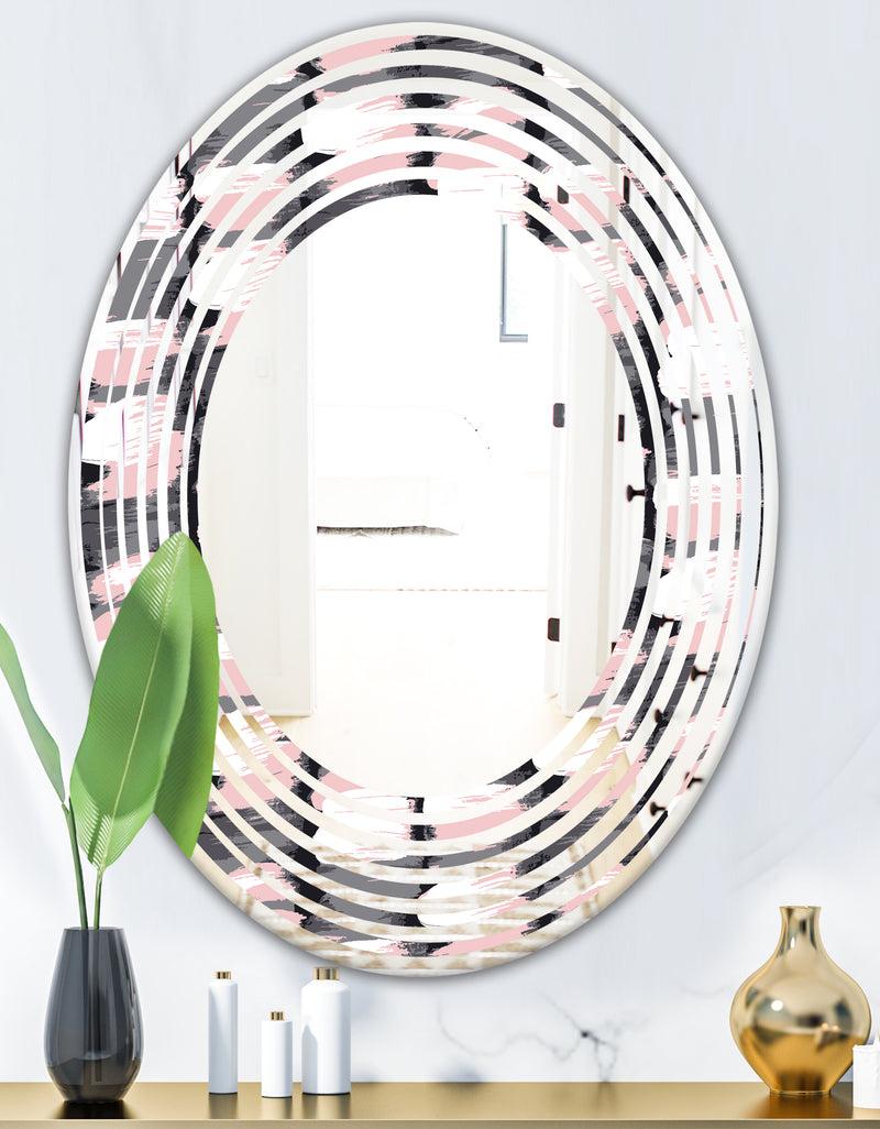 DesignQ Paint Brush Strokes Pattern - Modern Round Or Oval Wall Mirror - Wave