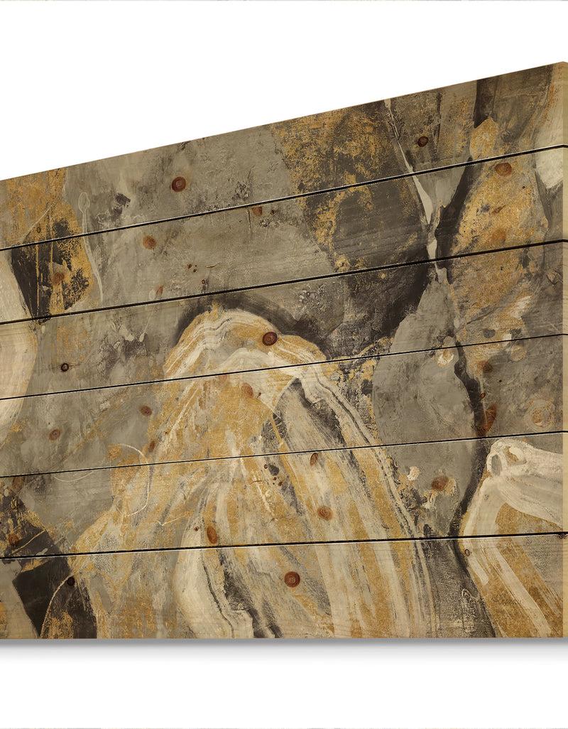 DesignQ Painted Gold Stone - Cabin & Lodge Print On Natural Pine Wood
