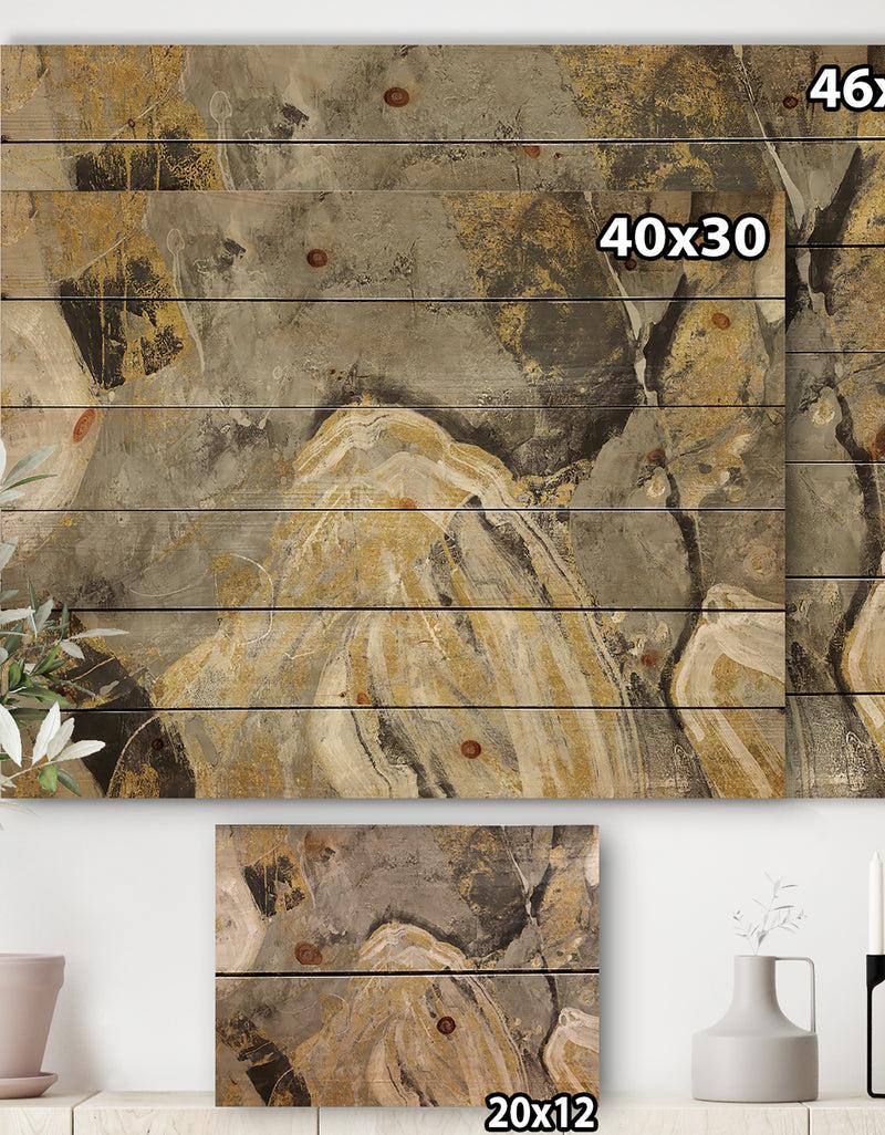 DesignQ Painted Gold Stone - Cabin & Lodge Print On Natural Pine Wood