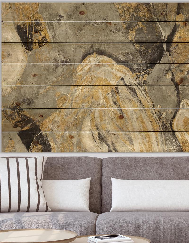 DesignQ Painted Gold Stone - Cabin & Lodge Print on Natural Pine Wood