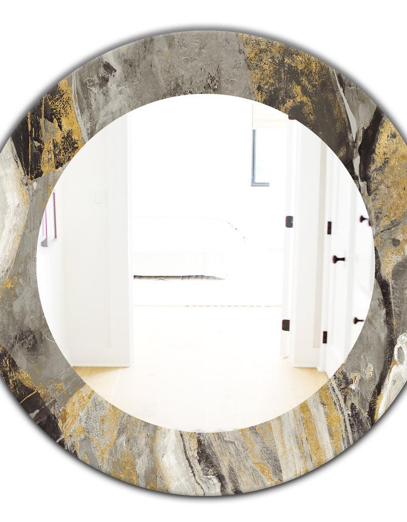 DesignQ Painted Gold Stone - Traditional Mirror - Frameless Oval Or Round Wall Mirror