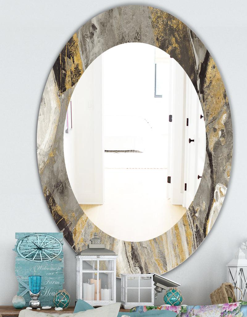 DesignQ Painted Gold Stone - Traditional Mirror - Frameless Oval Or Round Wall Mirror