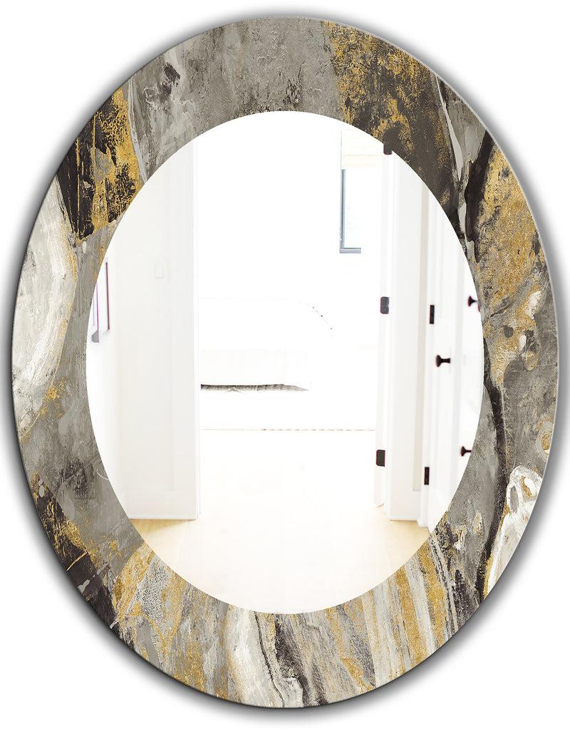 DesignQ Painted Gold Stone - Traditional Mirror - Frameless Oval Or Round Wall Mirror