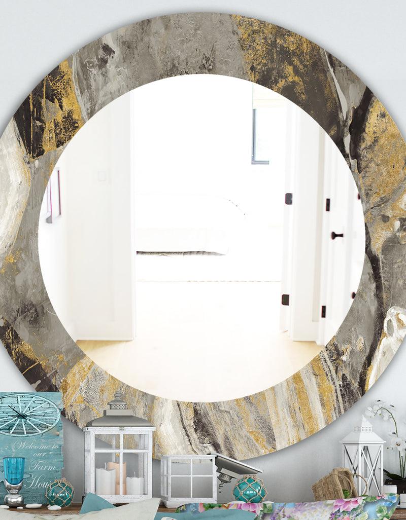 DesignQ Painted Gold Stone - Traditional Mirror - Frameless Oval or Round Wall Mirror