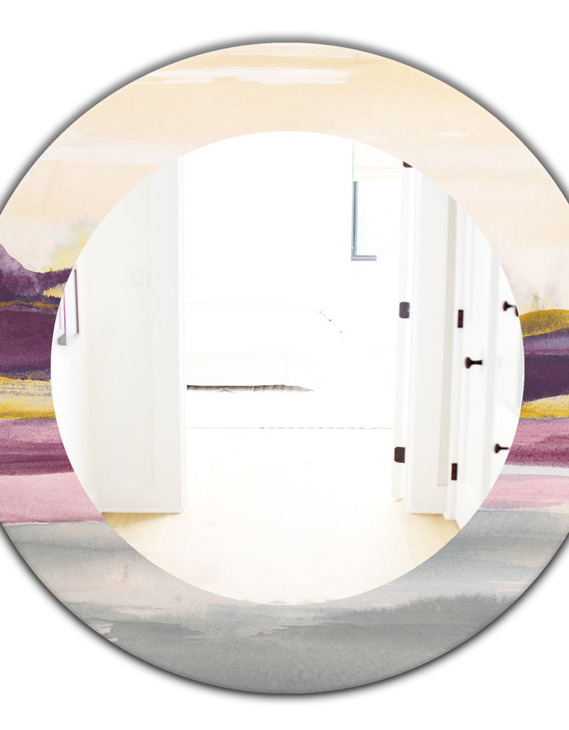 DesignQ Painted Purple And Gold Landscape II - Farmhouse Mirror - Oval Or Round Wall Mirror