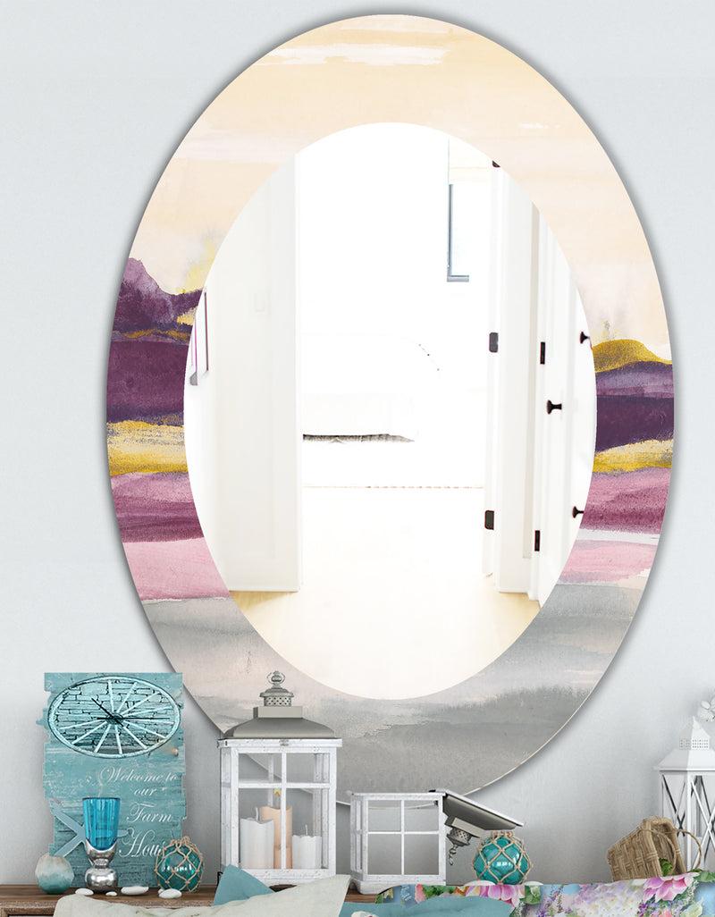 DesignQ Painted Purple And Gold Landscape II - Farmhouse Mirror - Oval Or Round Wall Mirror