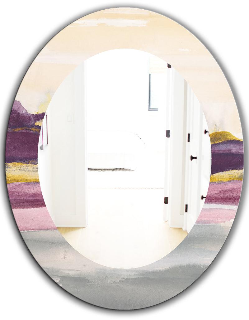 DesignQ Painted Purple And Gold Landscape II - Farmhouse Mirror - Oval Or Round Wall Mirror