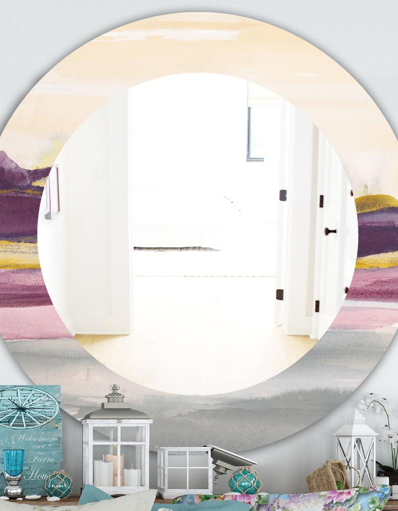 DesignQ Painted Purple and Gold Landscape II - Farmhouse Mirror - Oval or Round Wall Mirror