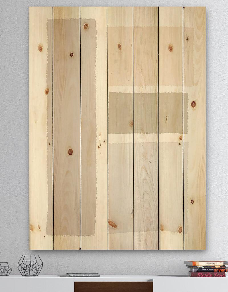 DesignQ Painted Simple Form Neutral on White - Modern Geometric Print on Natural Pine Wood